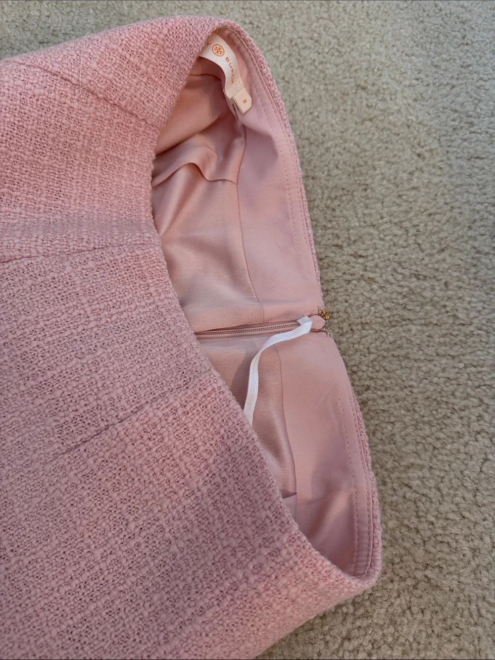 Tory Burch Pink Tweed Fringe A-Line Skirt